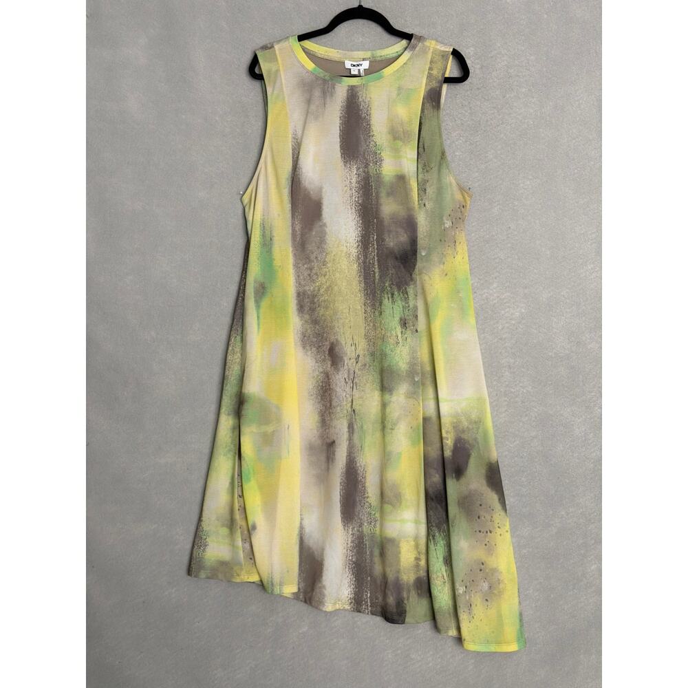 DKNY Watercolor Midi Dress Sleeveless Asymmetrical Hem Women's XL NEW